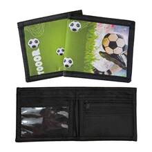 Men's Bifold Wallet, Short Foldable Wallet, Ultra-Thin Pocket Wallet, Multiple Card Slots, Hidden Zipper Design, Black Stain-Resistant Fabric, Football Style Pattern, Youth Wallet, Perfect Gift Choice, - Green - View 5