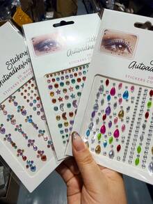 3/1pc Mixed Mini Colorful Face Gems Stickers,3D Self‑Adhesive Stars, Moon, Water Droplets Rhinestone Crystal Face Body Stickers For Rave Festival Party Eye Makeup Decor - Multicolor - View 3