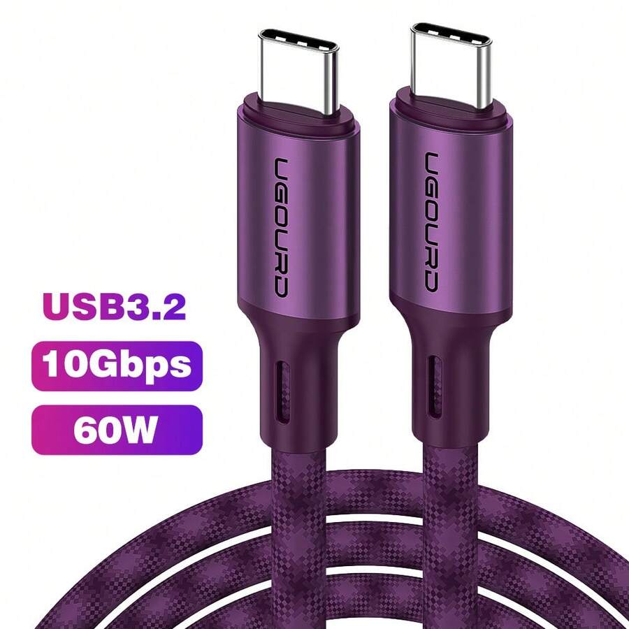 UGOURD USB3.2 Gen2 Type‑C To Type‑C Cable, PD 60W Fast Charging, Light Blue Gradient, 10Gbps Data Transfer For Phone, Tablet, Laptop, Power Bank, Car Travel - Dark Red Gradient - View 1