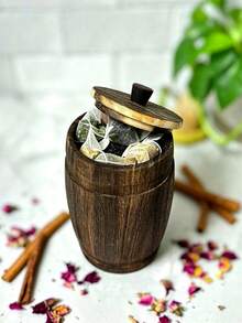 1 buah Toples Penyimpanan Kayu Bentuk Tong Vintage dengan Tutup, Wadah Kayu Rustik Multifungsi untuk Perhiasan, Teh, Alat Tulis, Kuas Kosmetik, Pengatur Dekorasi Meja Rumah - MultiWarna - View 8