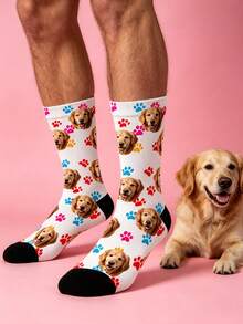 1 Pair Of Custom Socks,Custom Face Socks,Pattern Personalized Photo Socks, Put Any Face On The Socks, Best Gift For Friend Funny Socks,Cute,Pat,Dog - Multicolor - View 5