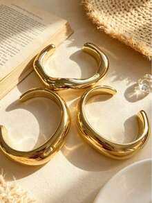 3/1pc Set Vintage Minimalist Casual Style Gold Arc Wave Open Bangle Bracelet, Suitable For Women Daily Wear, Vacation, Party, Gift - Gold - View 5