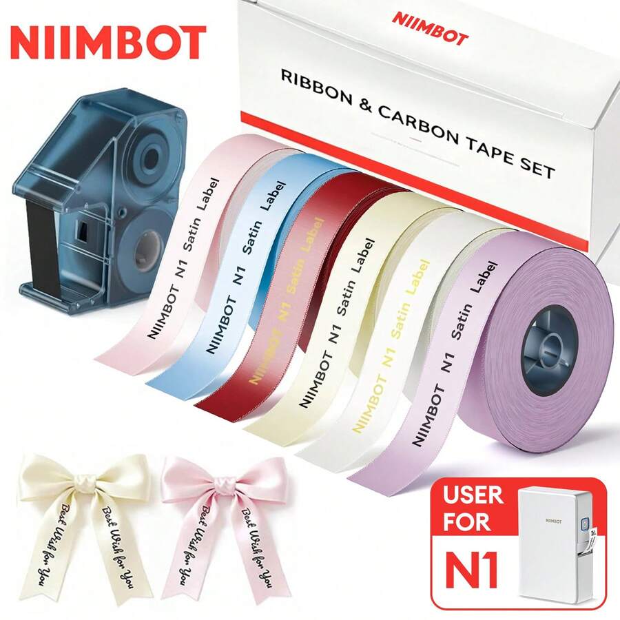 NIIMBOT B18/N1 Pita Gulung dan Pita Karbon Tahan Air dan Minyak untuk Label Transfer Termal, Cocok untuk Hadiah Natal, DIY, Pesta Pernikahan Bertema Bunga
