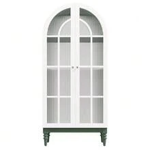 165 Cm Arched Display Cabinet With Double Fluted Glass Doors, 3 Shelves, 2 Colors (Dark Green + White) - Green 1 - View 7