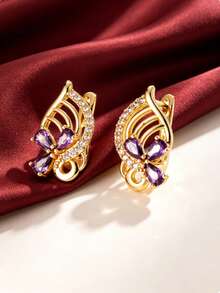 1 Pair Butterfly Hollow Leaf Element Ear Clips, Cool Tone Gold & Silver Color, Date Party Gift Women's Decorative Earrings Accessory - Earrings - View 16
