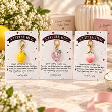 1pc/3pcs Women's Transparent Fruit Strawberry Apple Grape Resin Fruit Lemon Peach Strawberry Pendant With Blessing Card Creative Bag Charm Gift For Friends Wallet Accessory - Multicolor - View 1