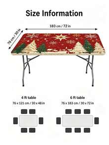1pc Christmas Element Elastic Band With Elastic Edge, Rectangular Design, Anti-Slip Elastic, Waterproof, Oil-Resistant, Scratch-Resistant, Suitable For Dining Table, Folding Table, Kitchen, Party, Picnic, Camping And Home Decor - Multicolor - View 3