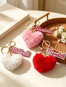 Custom Name Heart Plush Keychain, Personalized Fluffy Heart Bag Charm, Cute Pendant For Handbags, Backpacks & Purses - Multicolor - View 6