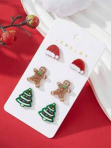 European & American Cross-Border Christmas Casual Versatile Cute Cartoon Exquisite Fun Creative Christmas Tree & Snowman Series Earrings Set - Multicolor - View 1