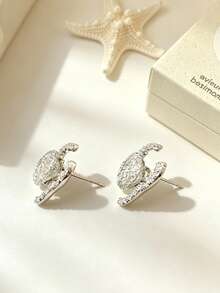 1 Pair Fashion Metal Woven Mesh Zirconia Stud Earrings For Women, Luxury Hollow Mesh Design Niche Earrings - Braided  Earrings - View 3