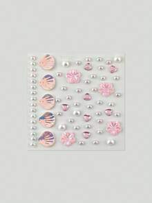 1pc Holographic Iridescent Shell Flower Face Rhinestone Sticker, Pink Heart Rhinestone Pearl Self-Adhesive Face & Body Glitter, Mermaid Makeup Crystal Accessory, Suitable For EDM Festival, Beach Party, Halloween Fairy Costume Makeup - Multicolor - View 6