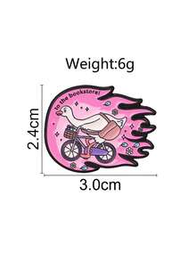 1pc Cute Cartoon Goose Riding Bike Enamel Pin,"To The Bookstore!"Funny Meme Badge,Fashion Accessory For Clothes And Backpack,Humorous Gift For Friends - Multicolor - View 3