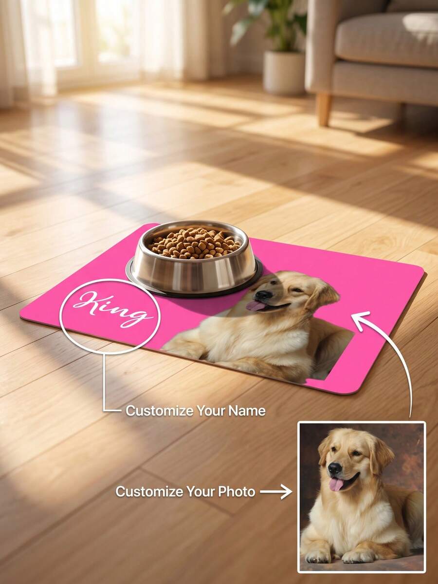 Customized Pet Feeding Mats, Customized Pet Photo And Name Meal Mats, Pet Food Bowl Mats, Suitable For Food And Water, Pet Lovers, Easy To Clean, Beautiful, Keep The Feeding Area Clean - Multicolor - View 1