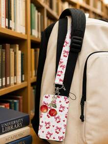 Exquisite Cherry Bag Charm, Cherry Keychain, And Cute Cherry-And-Bow Patterned Id Card Case. Student ID Card Holder, Bus Card, Bank Card, Document Storage, Suitable For School, Office, Travel, Birthday Gift, Party Favor, Halloween And Christmas Gift - Multicolor - View 6