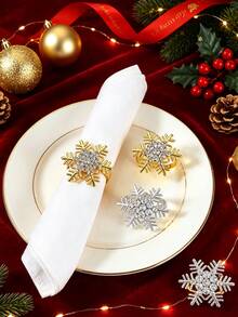 6/12pcs, Christmas Rhinestone Snowflake Napkin Rings, Suitable For Christmas Restaurant Table Decorations, Christmas Napkin Rings, Napkin Clips, Christmas Napkin Holders, Christmas Party Napkin Rings. - Multicolor - View 5