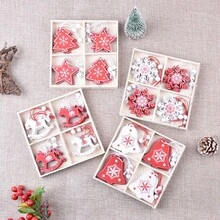 6pcs/12pcs Wooden Christmas Decorative Hanging Ornaments, Christmas Tree Decorations, Reindeer Small Pendant, Snowflake Hanging Decor, Christmas Atmosphere Decoration Accessories, Suitable For Home, Office, School Use, Christmas Gift - Multicolor - View 4
