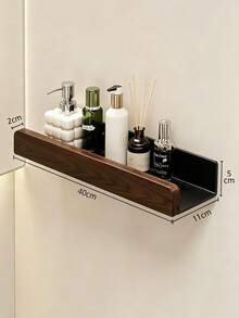 Rak Penyimpanan Dinding Kamar Mandi dari Kayu Walnut, Tidak Perlu Pengeboran, Rak Dinding Toilet & Wastafel dengan Drainase - MultiWarna - View 7