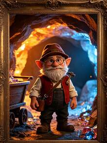 Dwarf Miner Vintage Framed Painting, Fairy Tale Mine Gemstone Decor Hanging Ornament - 1PC - View 5