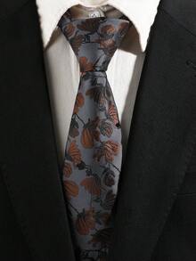 1PC Men's Vintage Grey Base Brown Floral Jacquard Grey-Brown Subtle Pattern Personalized Formal Business Wedding Shirt With Decorative Tie - Castle Grey-brown Jacquard - View 1