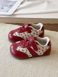 Vintage Floral Girls' Soft Sole Non-Slip Foot Protection Shoes, Hook And Loop Easy On/Off Casual Shoes For Baby Girls Autumn - Red - View 3