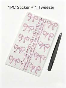 1pc Pink Heart Butterfly Face Rhinestone Sticker With Tweezers, Stage Party Music Festival Face Decoration Sticker, Self-Adhesive Crystal Face Sticker No Glue Needed - Pink - View 8