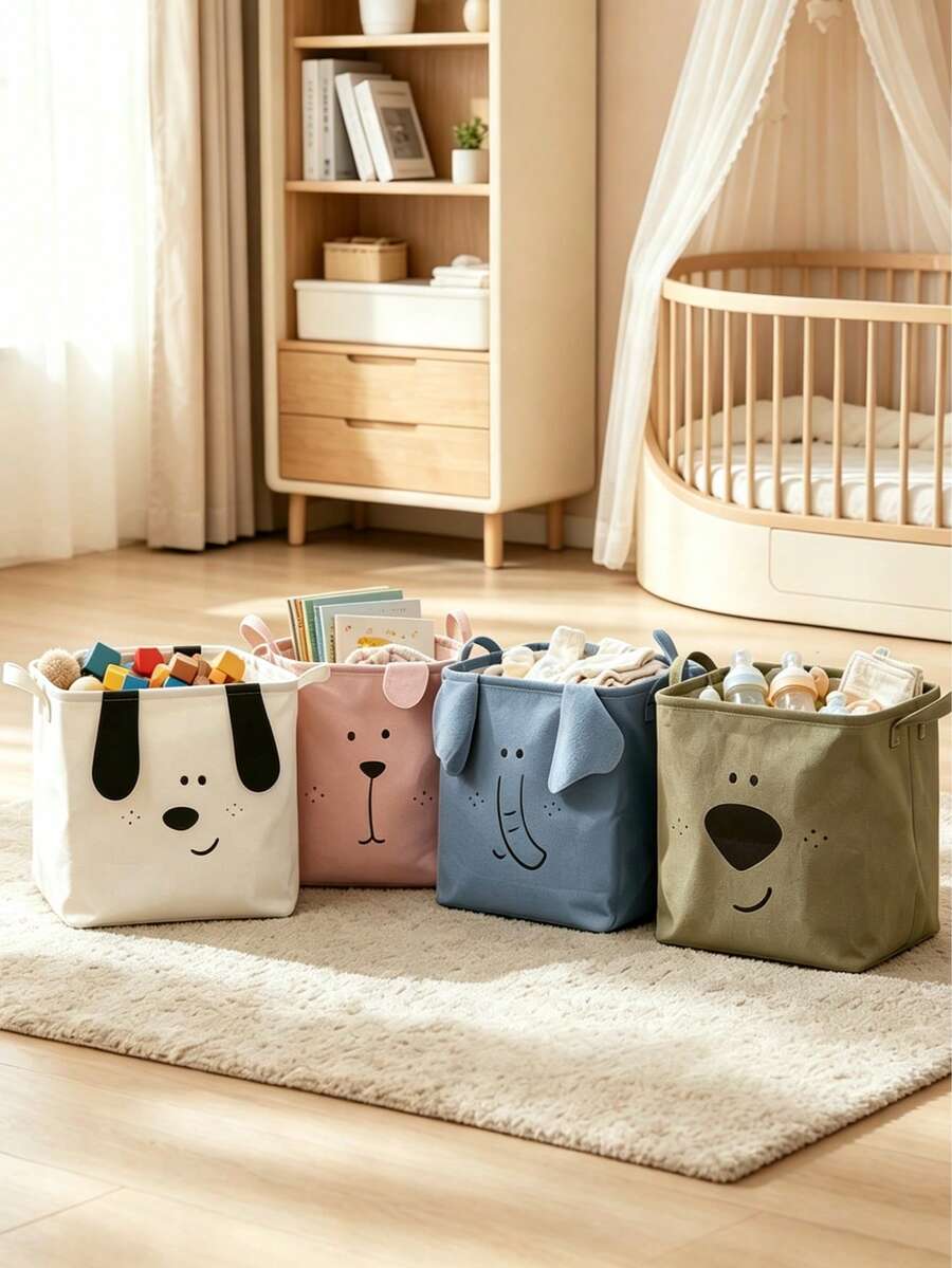 1pc Cartoon Cute Pattern 4 Colors Optional Storage Basket Clothes Toys Snacks Books Clothes Multi-Functional Storage Bin - Multicolor - View 1