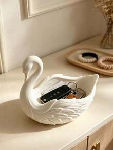 Swan Shaped Jewelry Tray, Matte White Resin Decorative Trinket Dish, Elegant Desktop Organizer, Suitable For Rings, Earrings, Necklaces - Multicolor - View 6