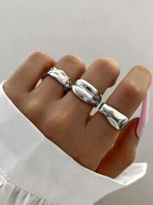 3PCS Ins Style Asymmetrical Multi-Layer Wrapped Gold Rings Fashion Versatile Finger Ring Set For Women - Silver - View 2