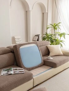 1pc Sofa Cover, Soft Flocked Texture Scratch-Resistant Sofa Pad, Pet-Friendly Skin-Friendly Machine Washable All-Season Furniture Protector - Brown - View 7
