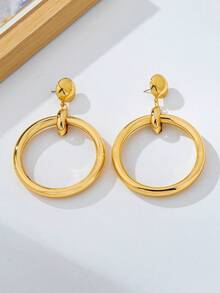 European And American Vintage Style Gold Bead Large Hoop Dangle Earrings, Polished Exaggerated Hoop Earrings For Party, Evening Dress, Vacation And Photo Accessory - Yellow Gold - View 7
