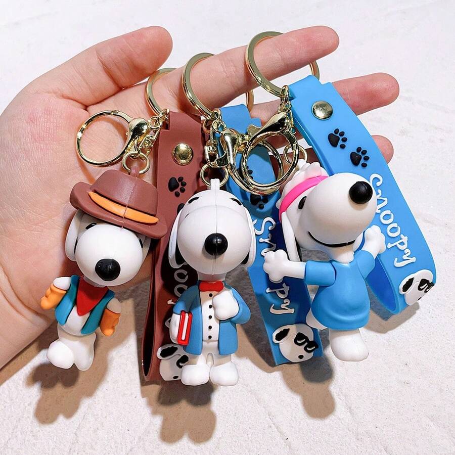 Hasbro 1PC Multi-Style Snoopy Keychain Charlie Brown Cartoon Creative Car Key Chain Cute Bag Pendant Resin Figurine - One Size - View 1