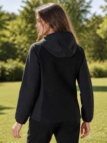 Jaket Fleece Berkerudung untuk Wanita, Cocok untuk Aktivitas Luar Ruangan Mendaki dan Panjat Tebing, Atasan Fleece Tebal - Hitam - View 3