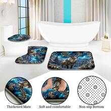 1pc/4pcs Aurora Deer Pattern Multi-Function Bathroom Decor Shower Curtain Set, Free 12 Hooks, Premium Holiday Atmosphere, Bathroom Mat, U-Shaped Floor Mat And Round Toilet Lid Cover, Suitable For All Occasions Decoration, Bathroom Set - Aurora Reindeer - View 6
