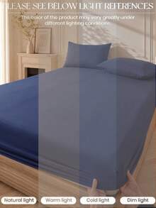 1pc Solid Dark Blue Fitted Sheet, Mattress Protector, Mattress Cover, Fitted Sheet, Soft And Breathable, Twin, Full, Queen, King, Deep Pocket Design Up To 11.8 Inches, Breathable And Wrinkle-Resistant, Machine Washable, Dorm Bedding, Back To School - Navy Blue - View 4