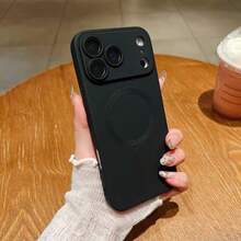 Magnetic Compatible With Iphone 18 Pro Max Cover, Built-In Camera Lens Protector, Slim Thin Soft Silicone Bumper Shockproof Metallic Luster Phone Case,Compatible With IPhone 17 16e 15 14 13 12 11 Pro Plus - Black - View 8