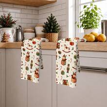 2PCS Kitchen Towels Vintage Christmas Theme Print 40*60cm Retro Style Rectangular Microfiber Kitchen Towels, Dish Cloths, Tablecloths, Hand Towels, Christmas Kitchen Decor, Home Decor, Neighbor Housewarming Gift, Perfect For Kitchen And Bathroom Use, Suitable For Housewives And Family Gathering Gifts, Great Value, Household Essential - White - View 10