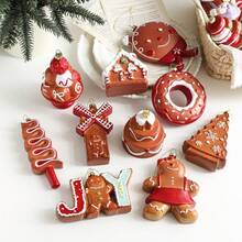 Gingerbread Themed Hanging Ornament Set, Multiple Dessert Shapes With Glossy Icing Finish, Shatterproof Plastic Festive Decor With Gold String, Winter Holiday Home Party Window Display, Novelty Decor Gift For Adults - Multicolor - View 2
