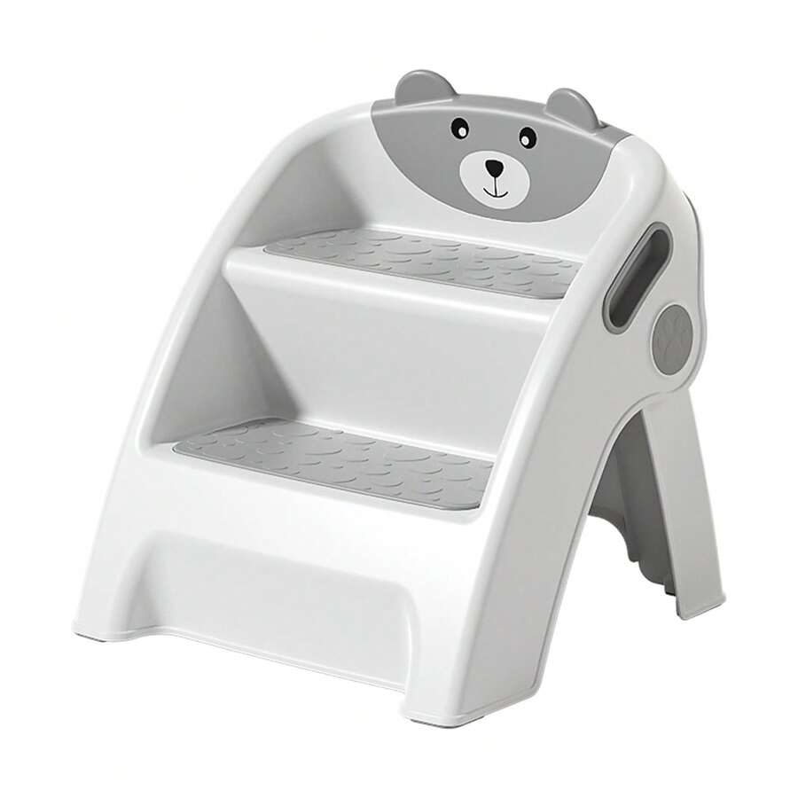 UBRAVOO 3 Tier Toddler Step Stool With Handles, Foldable Kids Learning Tower For Kitchen Counter, Cute Bear Potty Training Toilet Chair, Grey - Grey - View 1