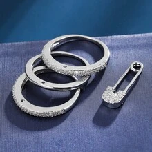 1pc Women's Ring Gorgeous And Exquisite Pin Design With Three Layers Overlapping And Sparkling Zirconia Inlay For Gift/Banquet/Personality - Three-ring Ring - View 8
