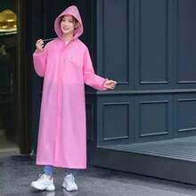 1pc Women's Full Coverage Waterproof EVA Raincoat, Fashionable Breathable Hooded Button Raincoat, Windproof, With Hood And Drawstring, Reusable, Suitable For Hiking, Cycling, Outdoor Activities And Daily Use, Hiking Rain Gear - Multicolor - View 7