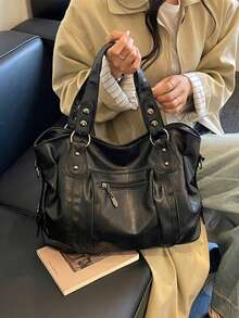 Fashionable Large Capacity Hand-Held Tote Bag Crossbody Bag Suitable For Daily Used Commuting Shopping Office Travelling - Black - View 6
