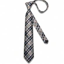 4-Piece Men's Wedding Banquet Tie Set, Brown Grey Blue Plaid Pocket Square, Cufflinks, Gold Tie Clip, Suit Accessory - Brown - View 3