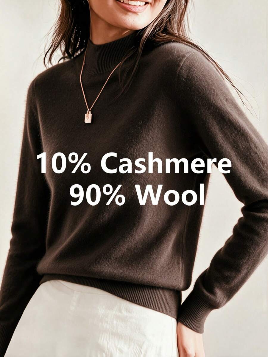 HEYMINI Women's Long Sleeve Pullover Wool Sweater, Fashionable And Comfortable Knit Sweater, Regular Fit, Suitable For Autumn/Winter - Coffee Brown - View 1