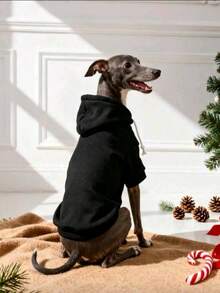 1pc Solid Color Korean Style Regular Sleeve Simple Versatile Pet Hoodie Comfortable Basic Style Suitable For Cats And Dogs Hooded Sweatshirt For Cats And Dogs Indoor And Outdoor - Black - View 5
