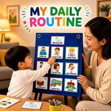 1pc Children's Visual Schedule Board, Work Plan, Daily Routine Chart, Visual Behavior Management, English Teaching, 2-In-1 Daily Visual Schedule And 70pcs Children's Daily Cards, Improve Children's Learning Ability, Christmas Gift, Christmas, Easter - Multicolor - View 1
