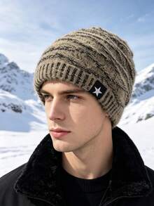 Winter Loose Knit Beanie, Oversized Design, Ribbed Brim With Textured Stripe Details, Comfortable Warm Headwear, Thick Cold-Proof Hat, Unisex, Suitable For Outdoor Hiking, Skiing, Travel, Commuting Seasonal Wear - Multicolor - View 15