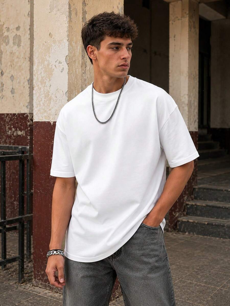 Fractyr Men's Fashion Loose Fit Short Sleeve T-Shirt | Exquisite Design | Summer Essential | Easy To Match | Show Your Style - White - View 1