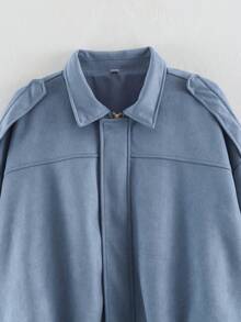HLPHA Women's Elegant Solid Color Faux Suede Baseball Jacket, Lightweight Basic Casual Autumn Back-To-School Commuter Outerwear - Dusty Blue - View 4