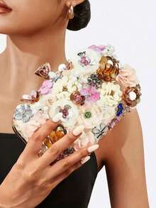 Women's Mini Clutch, Cute Handbag, Fashionable Personalized Party Bag, Handmade Floral Evening Shoulder Bag, Bridal, Wedding Supplies - Multicolor - View 4