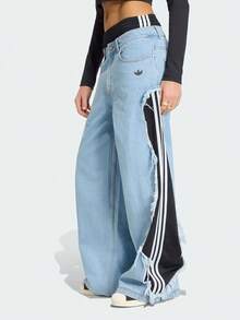 Adidas Originals Women's Street Style Button Striped Frayed Hem Denim Jeans - Baby Blue - View 1